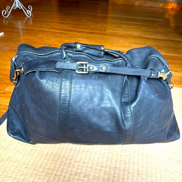 Classic Black Leather Duffel Bag with Gold Hardware - Picture 1 of 13